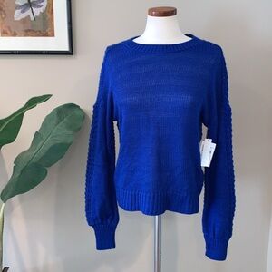 NWT Nordstrom Abound Textured Blouson Sleeve Pullover Sweater, Blue Clematis, XS